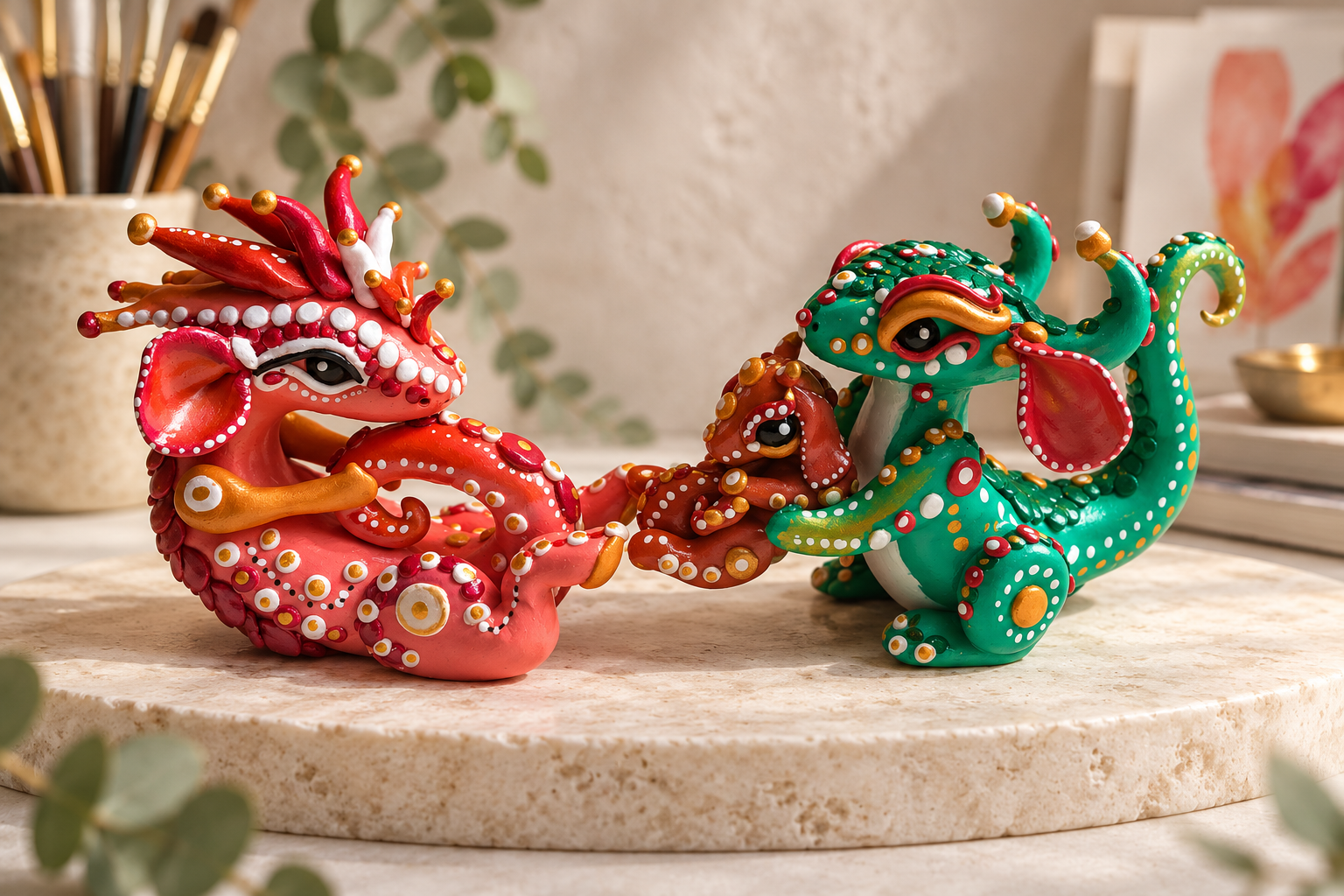 Colorful dragon sculptures by Nicole Ellsworth